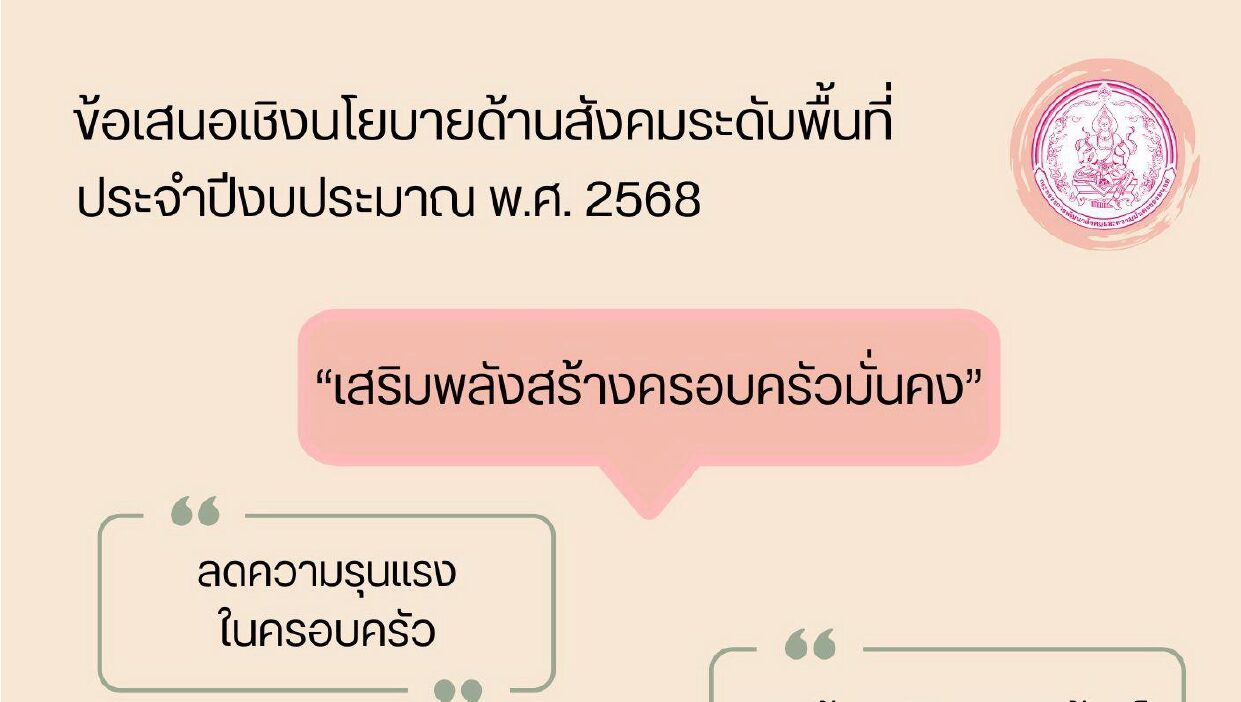 ข้อเสนอเชิงนโยบายด้านสังคมระดับพื้นที่ ประจำปีงบประมาณ พ.ศ. 2568 “เสริมสร้างพลังครอบครัวมั่นคง”